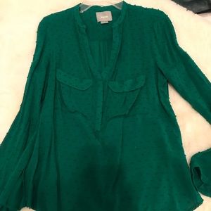 Anthropologie green textured blouse office